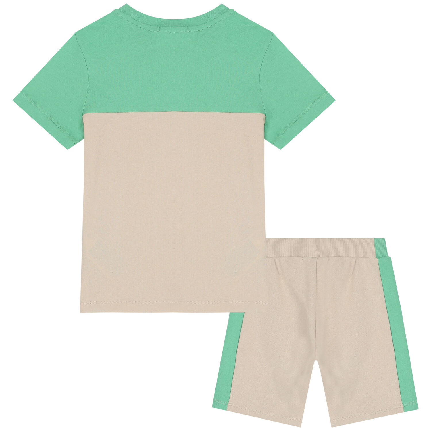 Boys Beige & Green Logo Shorts Set, 2, hi-res