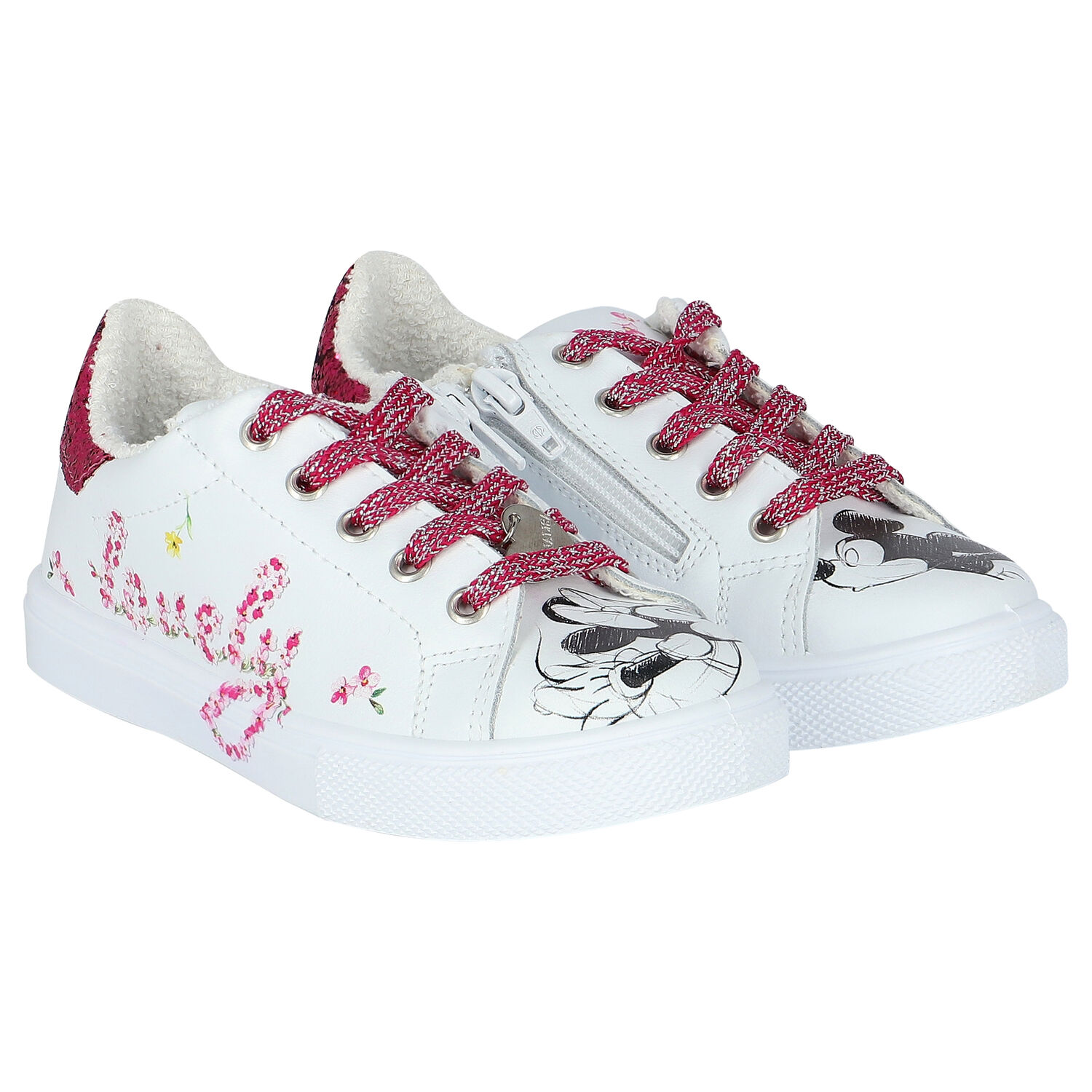 Girls White & Pink Disney Leather Trainers, 1, hi-res image number null
