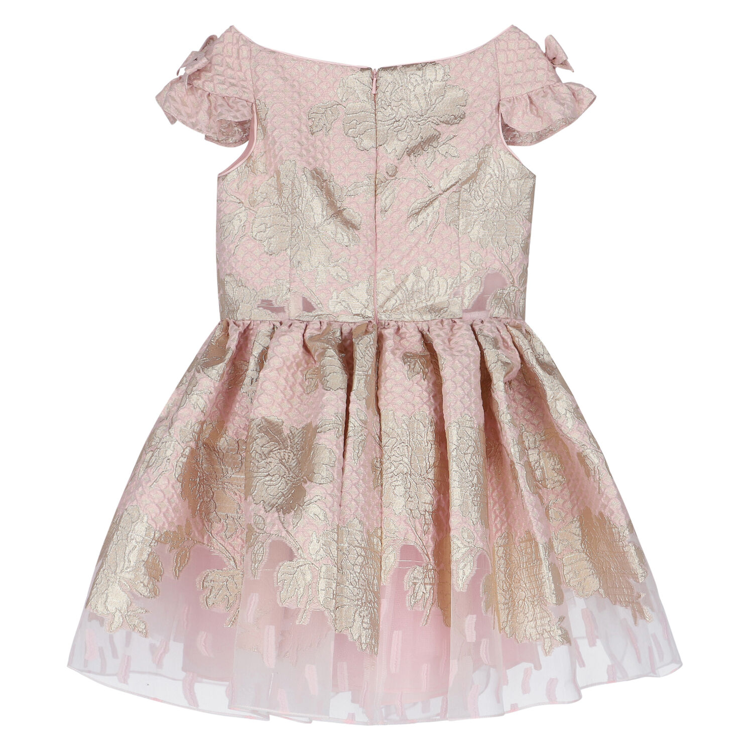 Girls Pink & Gold Organza Dress, 1, hi-res