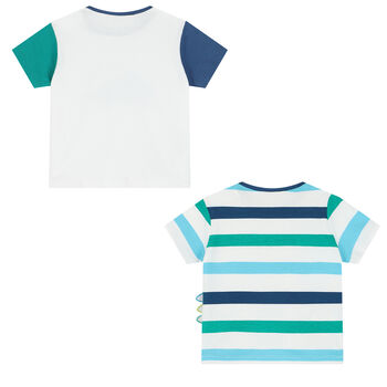 Baby Boys White & Blue Dinosaur T-Shirts (2 Pack)