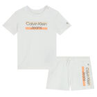 Younger Girls White Logo Shorts Set, 1, hi-res