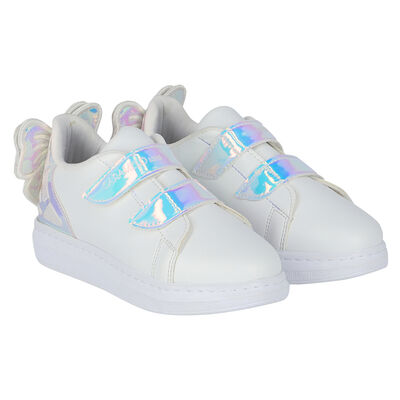Girls White Bow Trainers