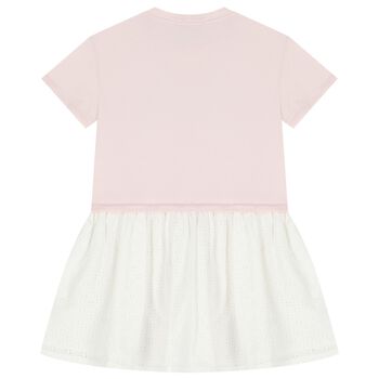 Girls Pink & White Logo Dress
