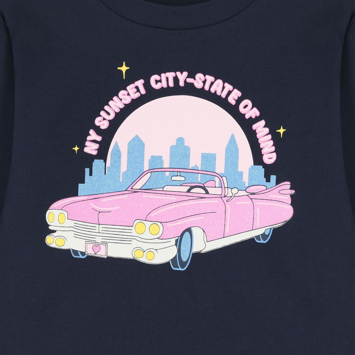 Girls Navy Blue Car Logo Sleeve Top, 1, hi-res