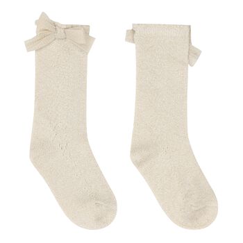 Baby Girls Beige & Gold Bow Socks