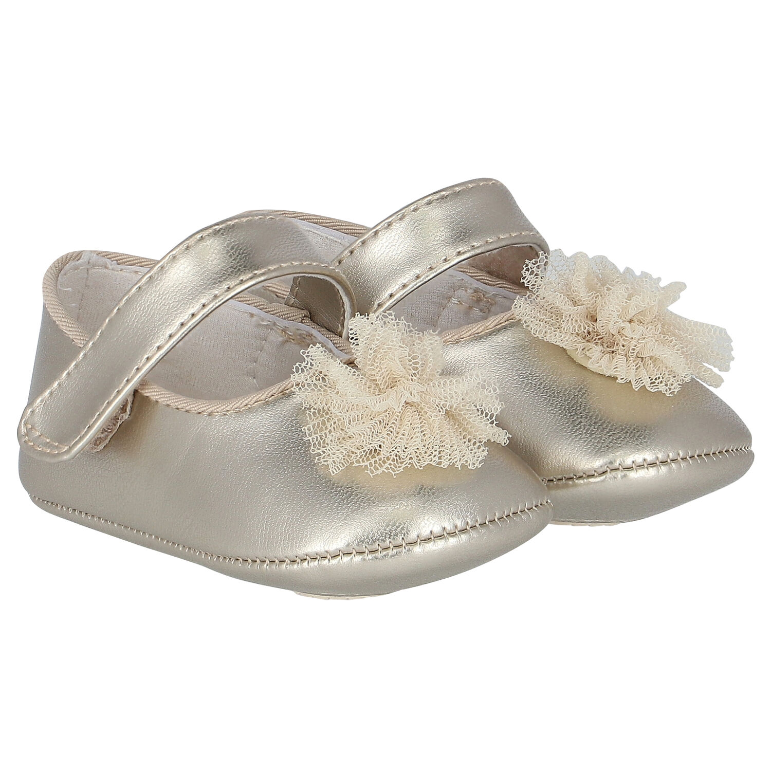 Baby Girls Gold Flower Pre Walker Shoes, 4, hi-res