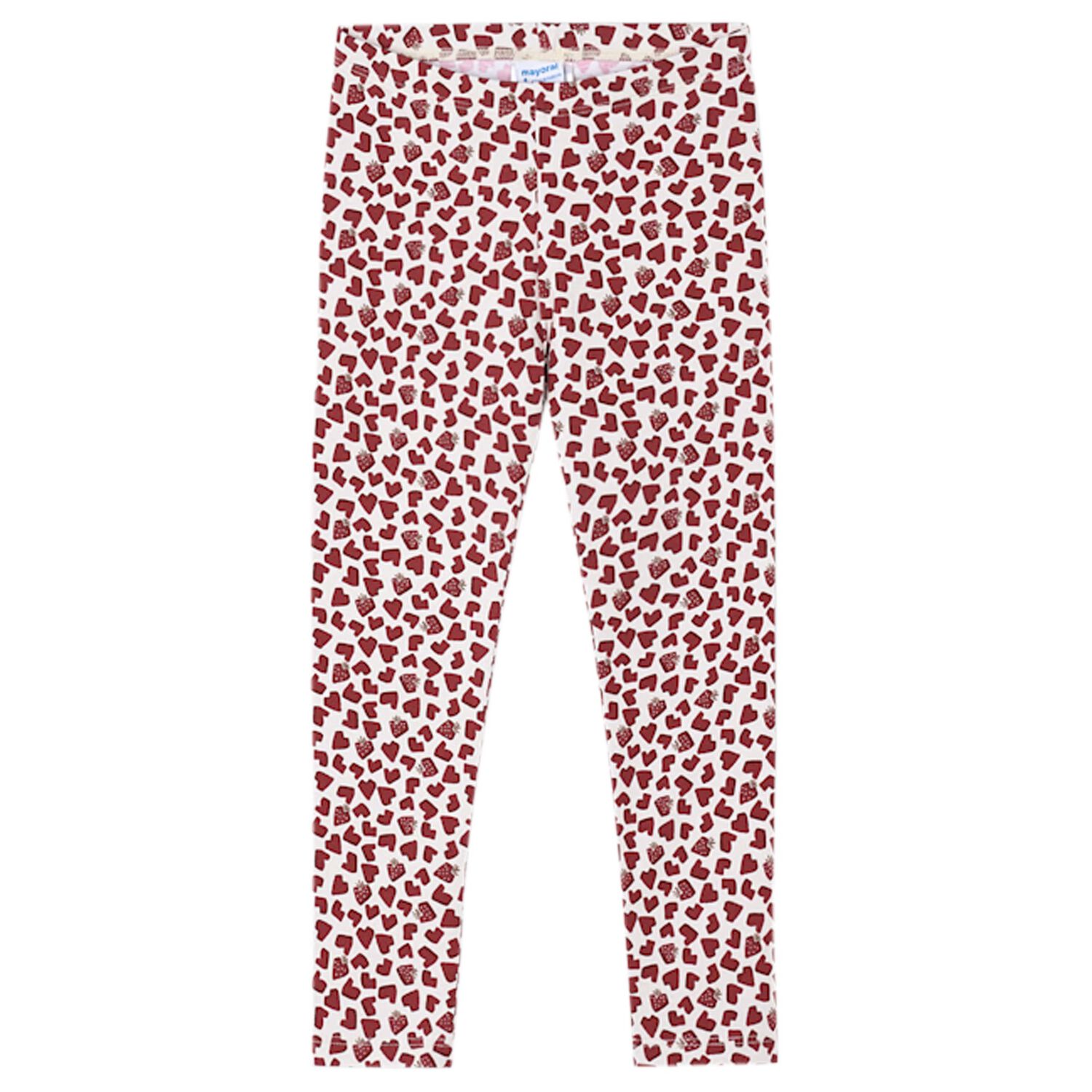Girls Ivory & Red Heart Leggings, 1, hi-res