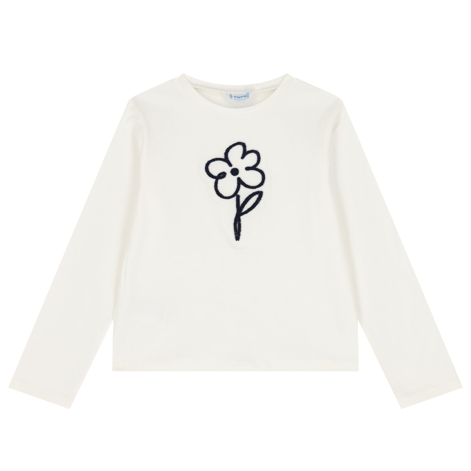 Girls White Flower Long Sleeve Top, 1, hi-res