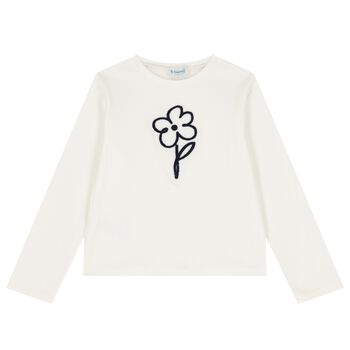 Girls White Flower Long Sleeve Top