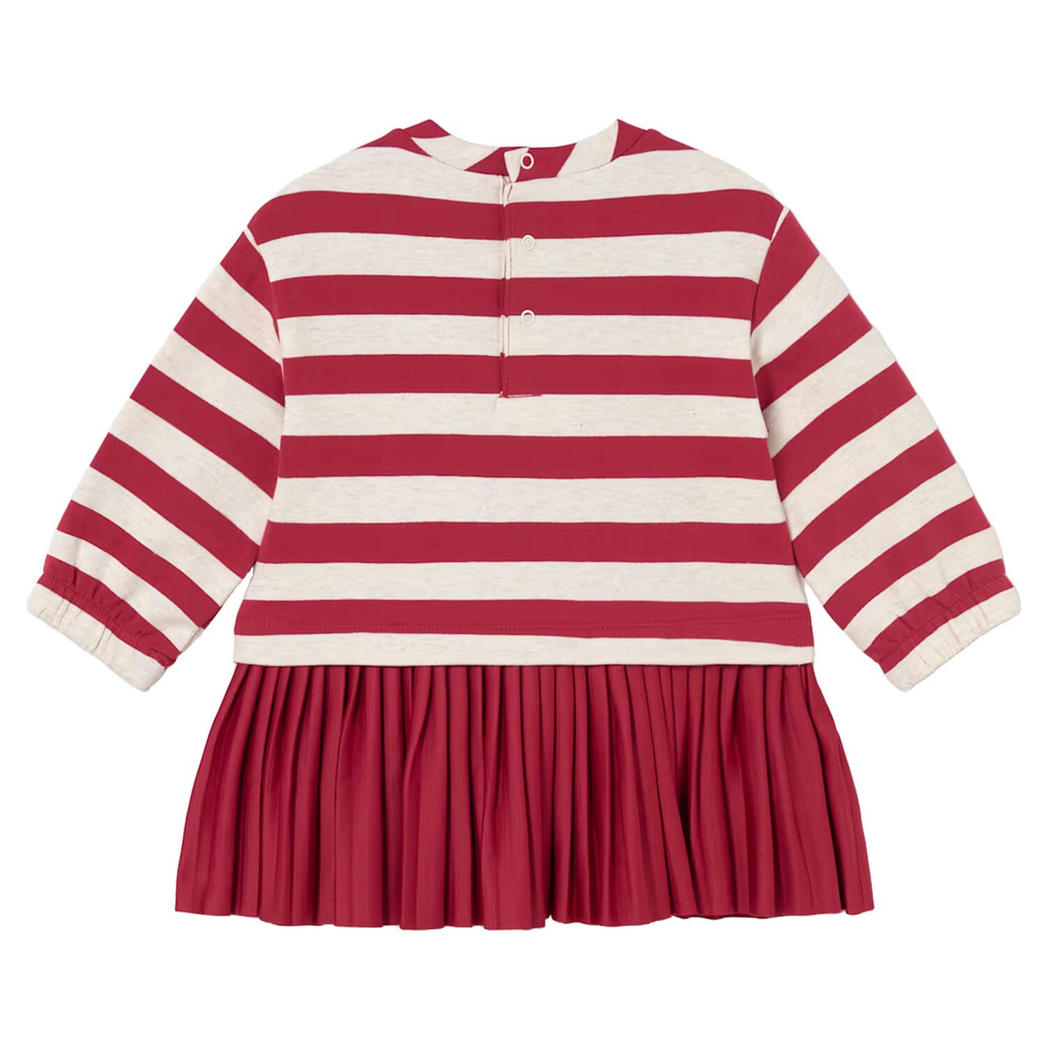 Younger Girls Red & Ivory Striped Dress, 1, hi-res