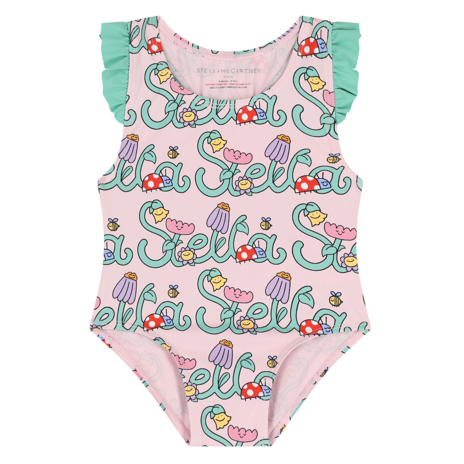 Younger Girls Pink Logo Flower Swimsuit, 1, hi-res