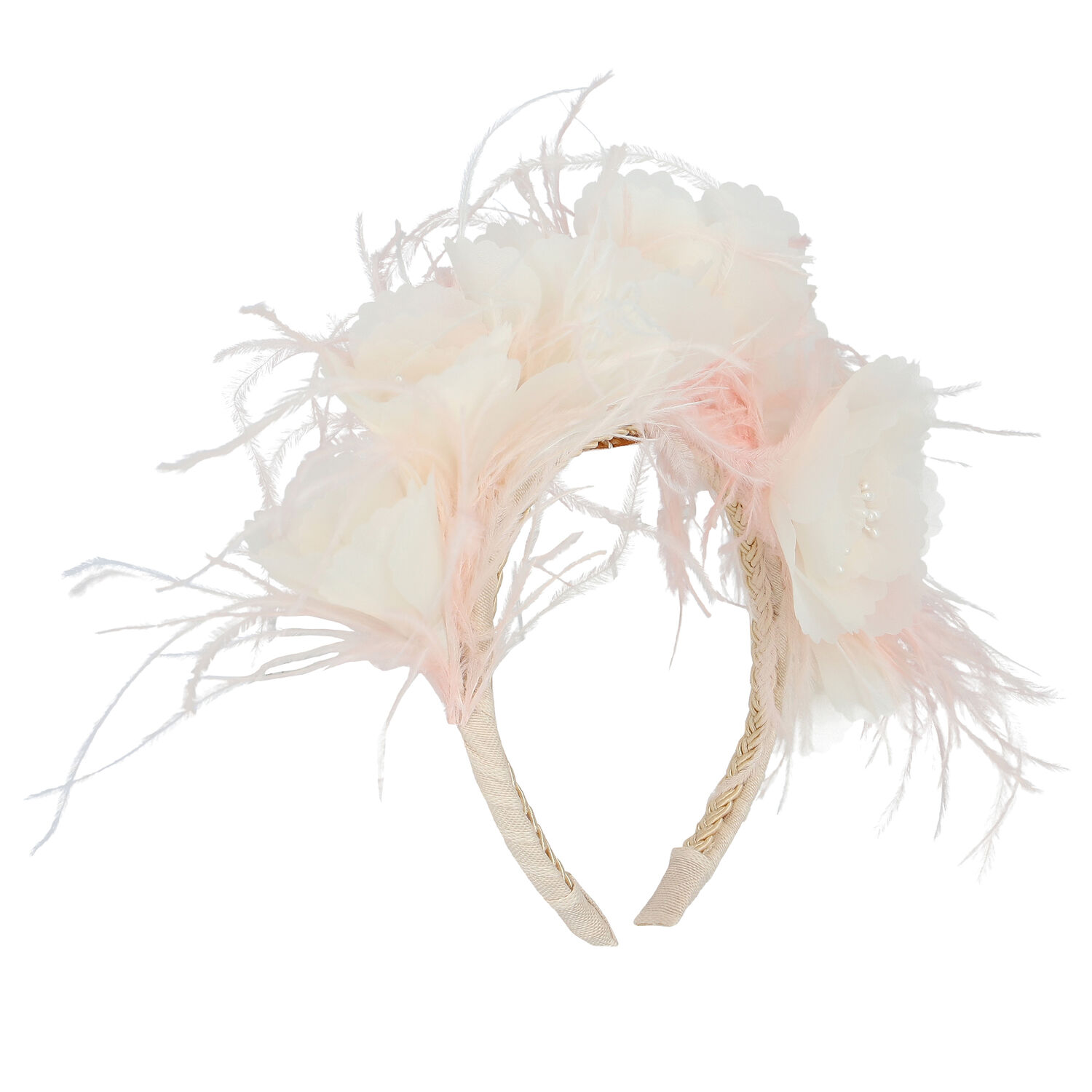 Girls Ivory Floral & Feather Headband, 1, hi-res image number null