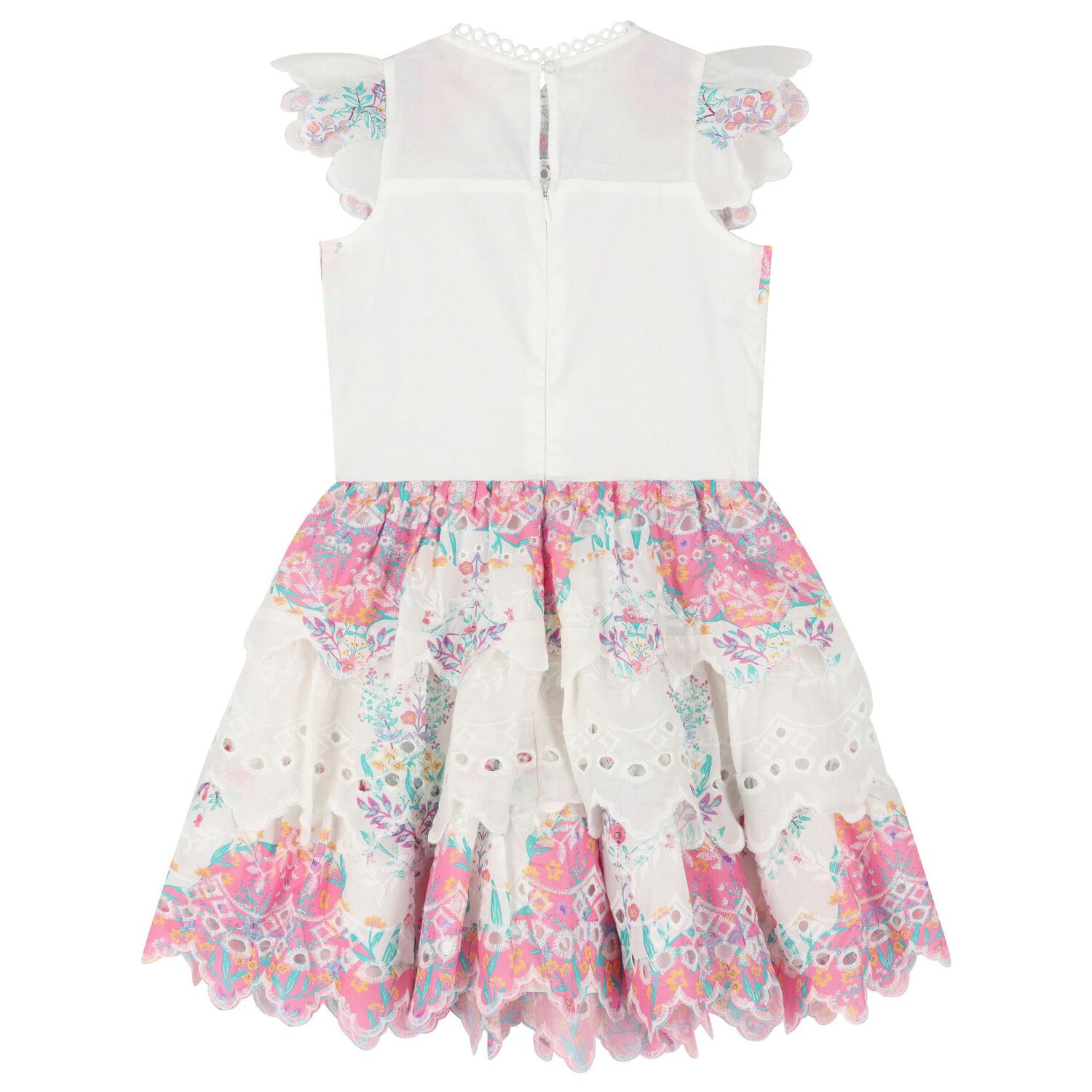 Girls White Floral Patchwork Dress, 1, hi-res