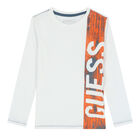 Boys White Logo Long Sleeve Top, 3, hi-res