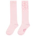 Girls Pink Satin Bow Socks, 1, hi-res