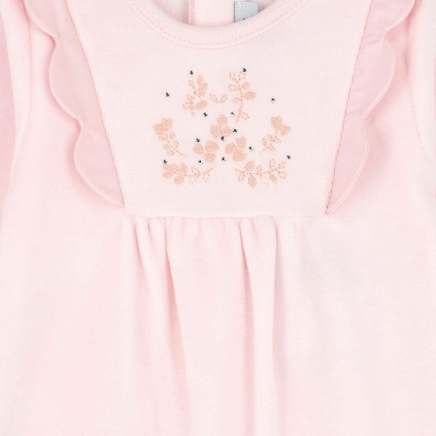 Baby Girls Pink Velour Babygrow, 1, hi-res