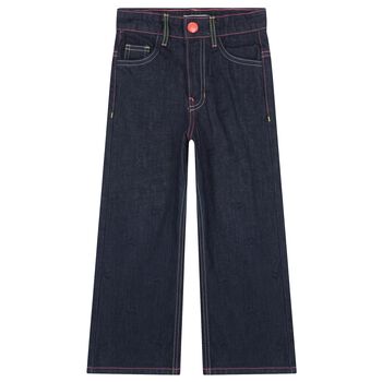 Girls Blue Denim Heart Wide Leg Jeans