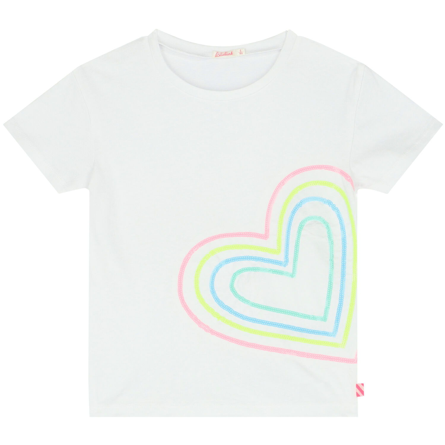 Girls White Sequin Heart T-Shirt, 1, hi-res