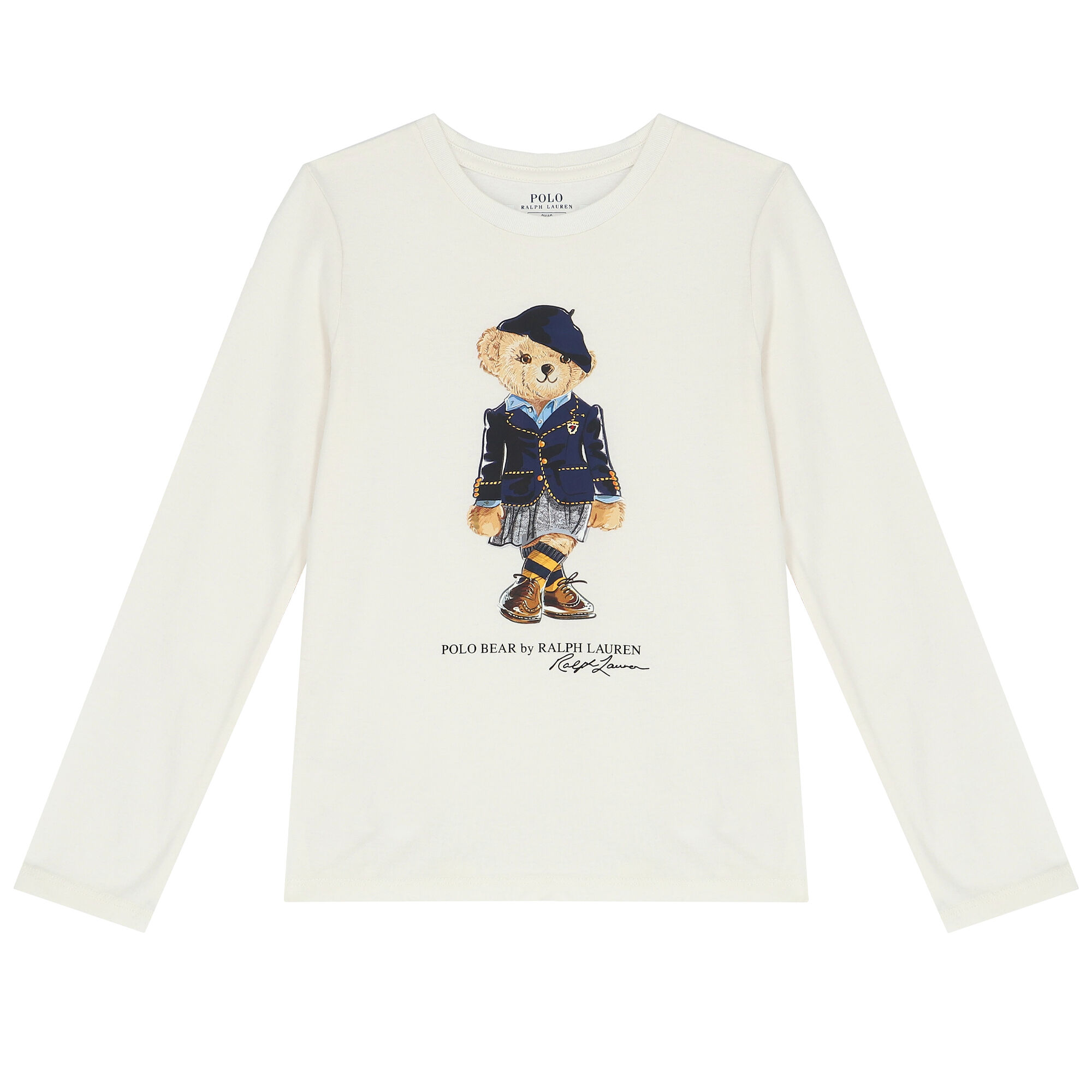 Ralph Lauren Girls Ivory Logo Long Sleeve Top Junior Couture UK