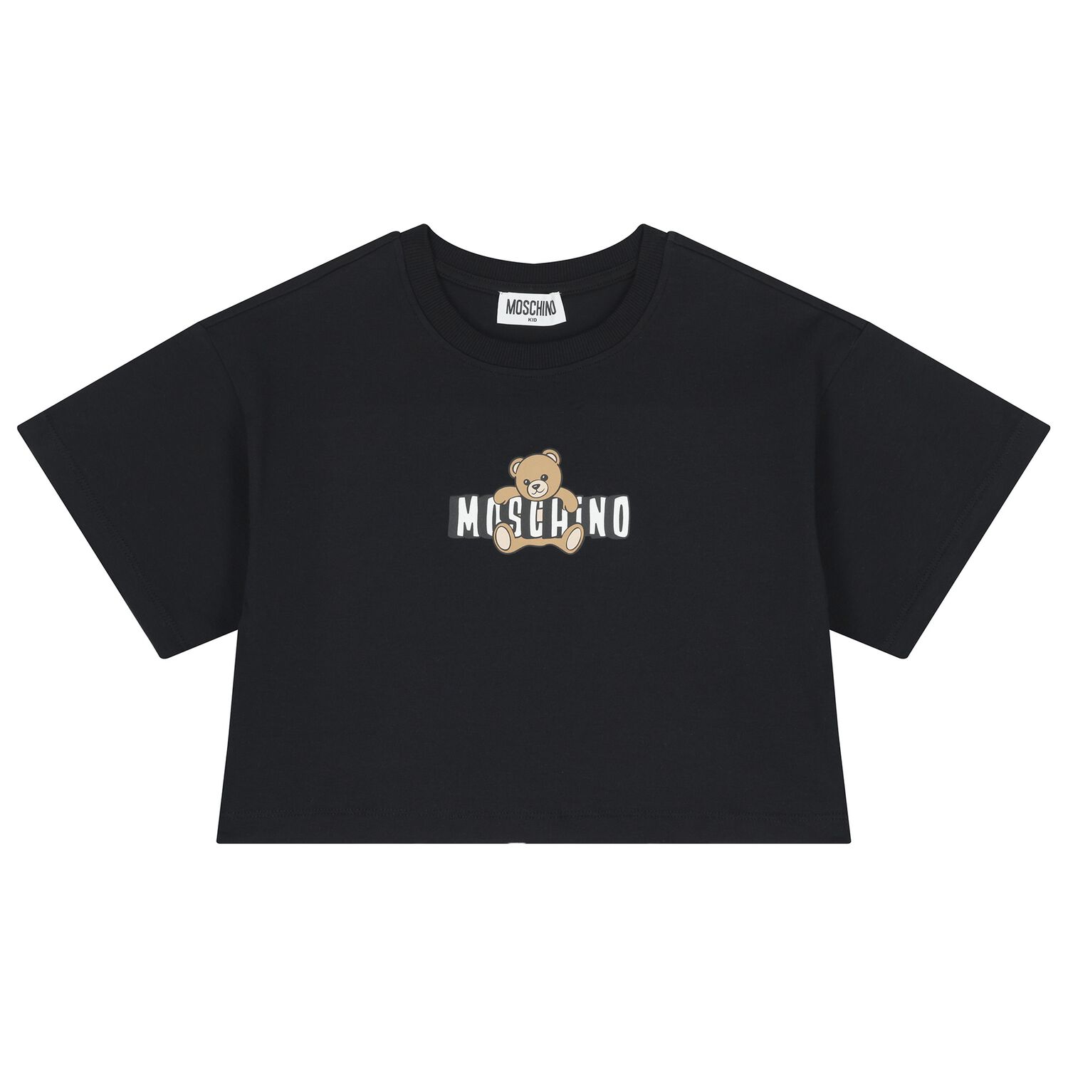 Girls Black Teddy Bear Logo T-Shirt, 5, hi-res