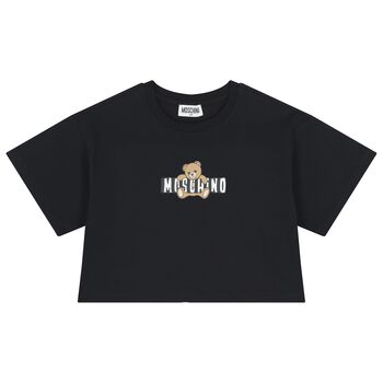 Girls Black Teddy Bear Logo T-Shirt