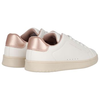 Girls White & Rose Gold Logo Trainers