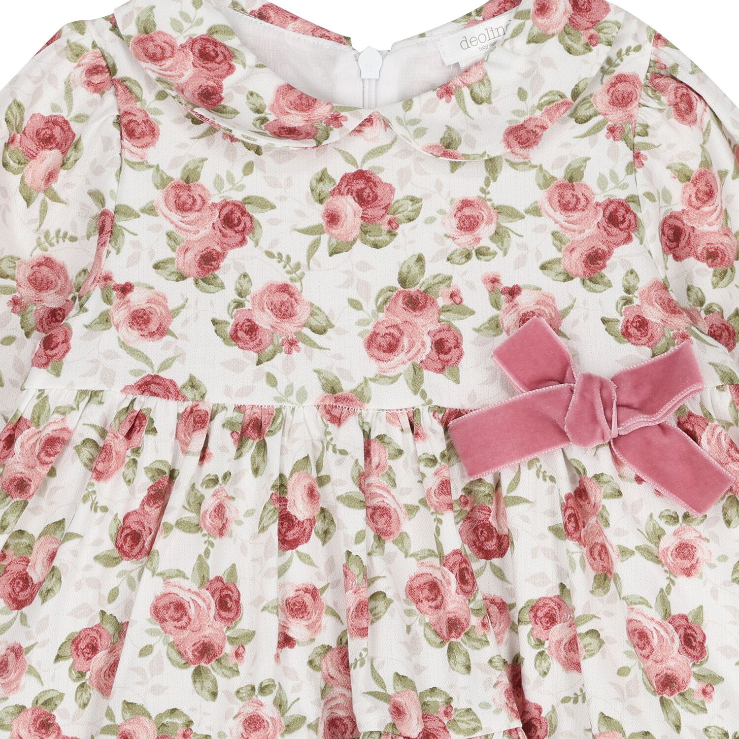 Baby Girls Ivory & Pink Floral Dress, 1, hi-res
