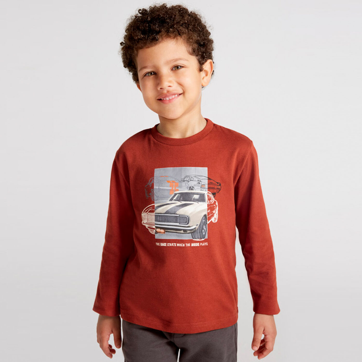 Boys Orange Car Long Sleeve Top, 1, hi-res