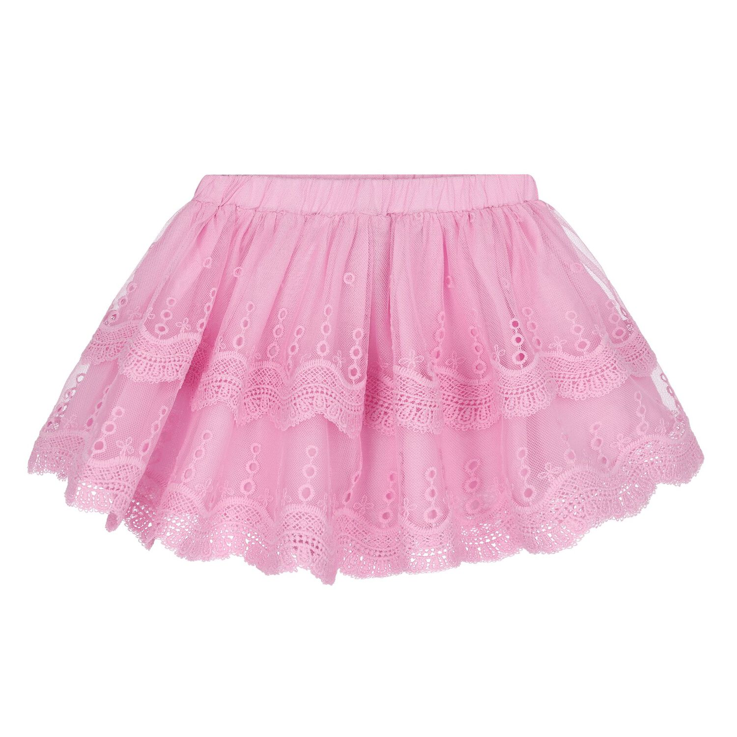 Younger Girls White & Pink Tulle Skirt Set, 1, hi-res
