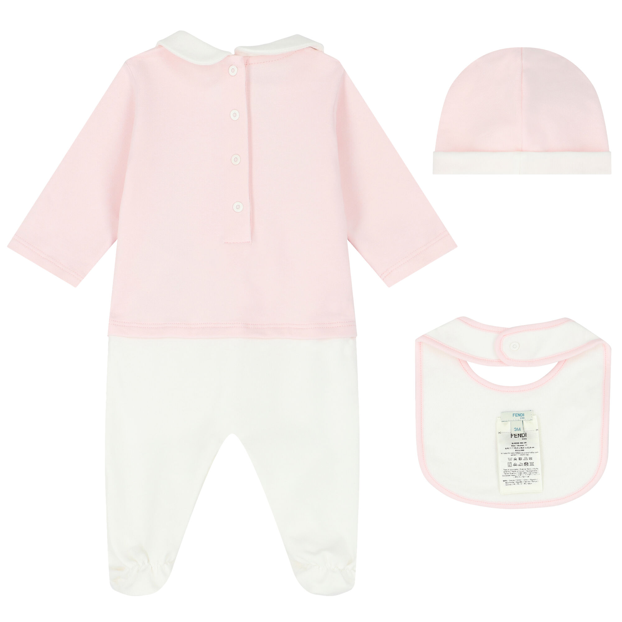 Fendi Ivory Pink Logo Babygrow Set Junior Couture UK