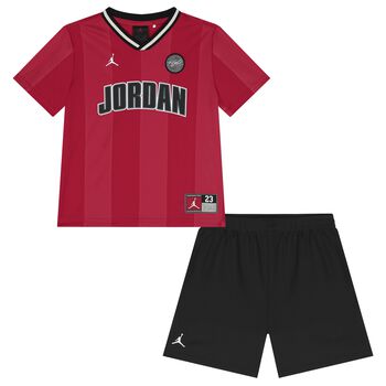 Boys Red & Black Jordan Logo Shorts Set
