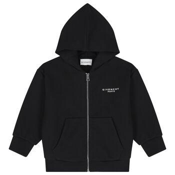 Black Logo Hooded Zip Up Top