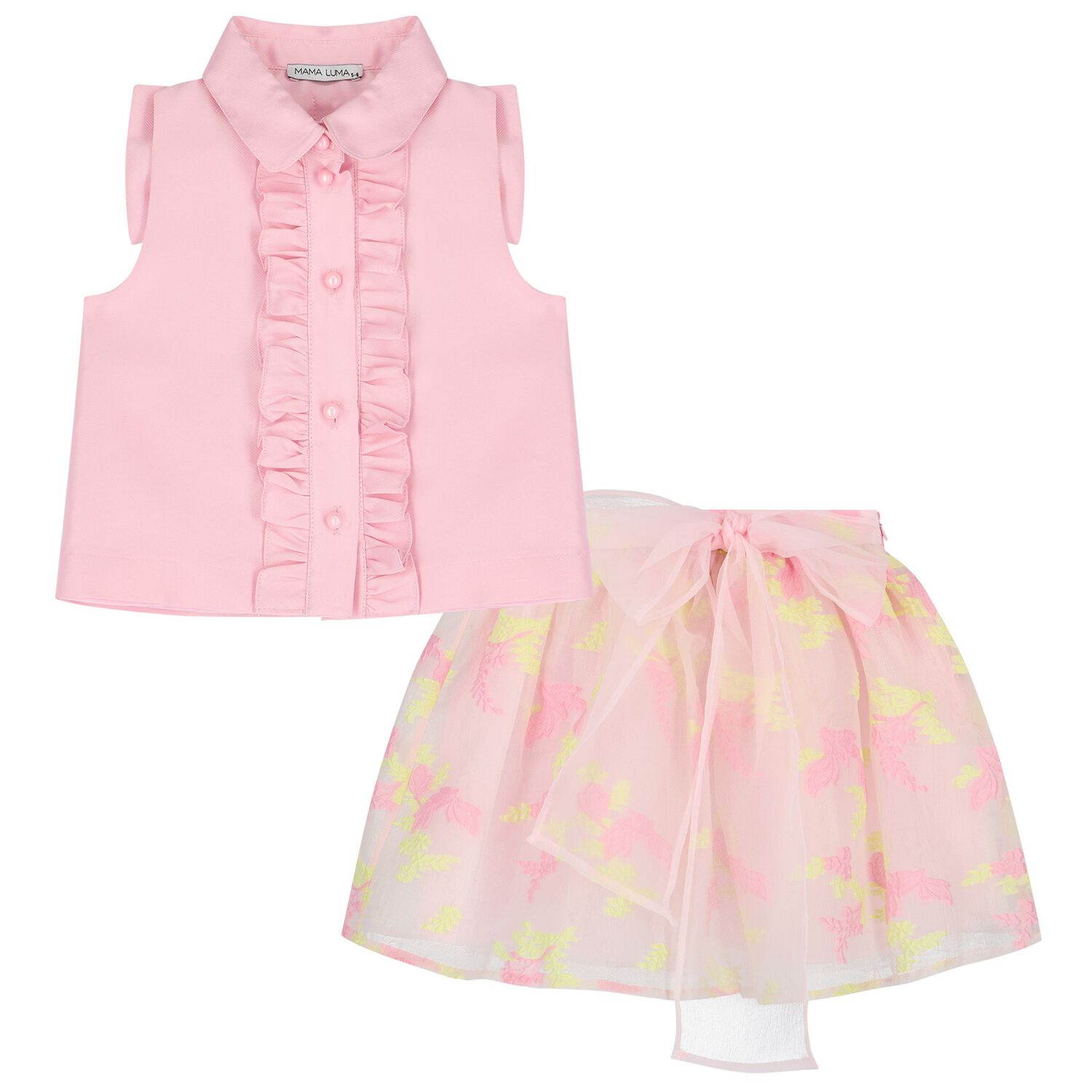 Girls Pink Ruffled Skirt Set, 2, hi-res image number null