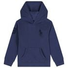 Boys Navy Blue Logo Hooded Top, 1, hi-res