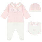 Ivory & Pink Logo Babygrow Set, 1, hi-res