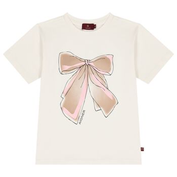 Girls Ivory Bow T-Shirt
