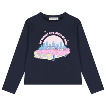 Girls Navy Blue Car Logo Sleeve Top
