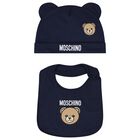 Navy Blue Teddy Bear Logo Hat & Bib Baby Gift Set, 3, hi-res