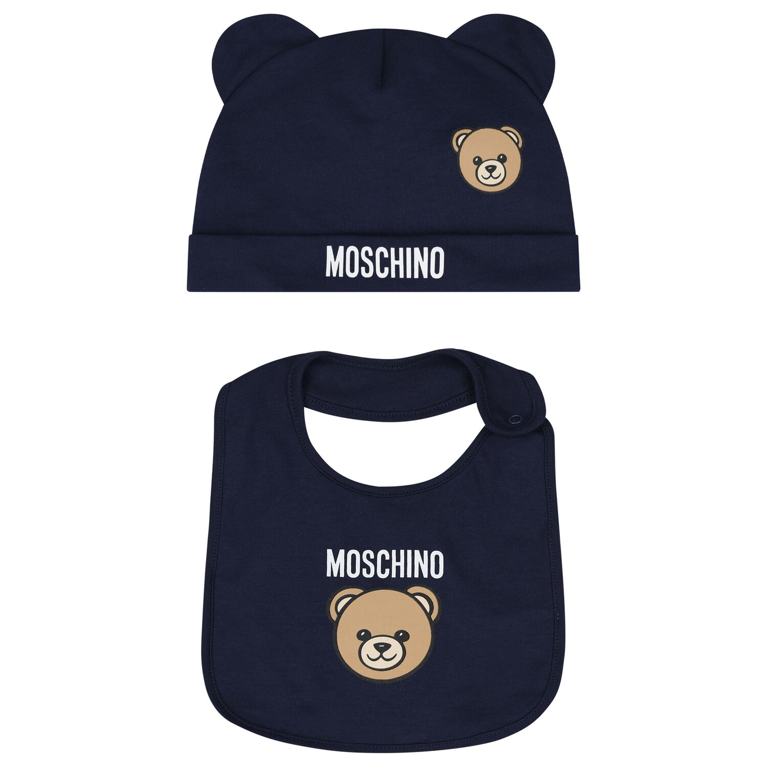 Navy Blue Teddy Bear Logo Hat & Bib Baby Gift Set, 3, hi-res