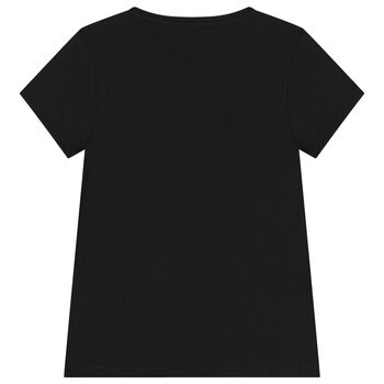 Girls Black Teddy Bear Logo T-Shirt