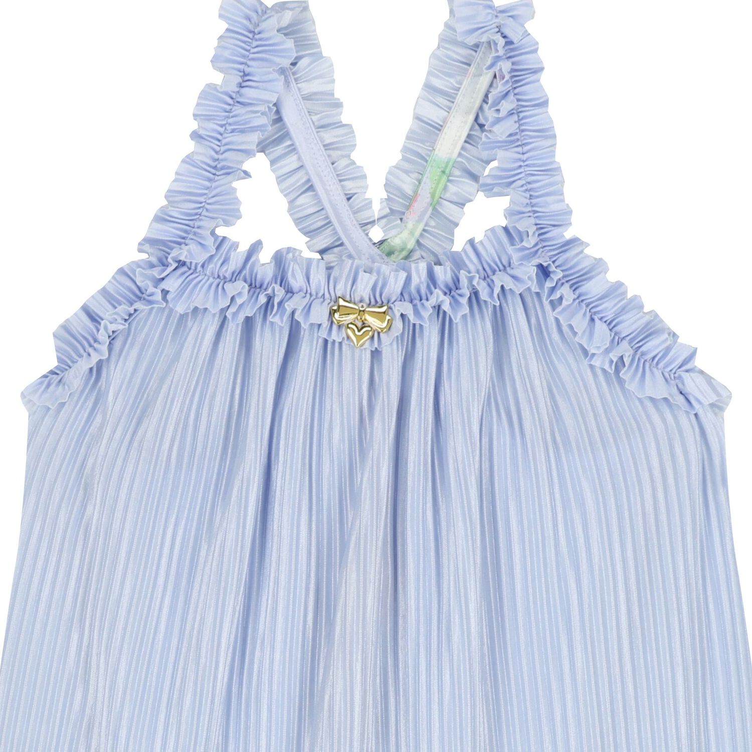 Girls Blue Floral Pleated Dress, 2, hi-res