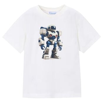 Boys White Robot T-Shirt