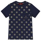 Boys Navy Blue & Gold Logo T-Shirt, 2, hi-res