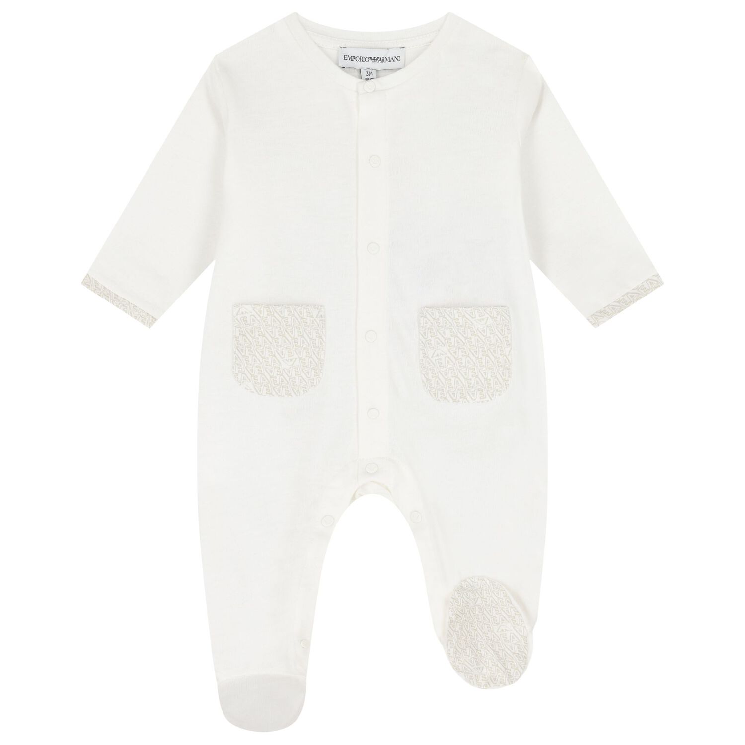White & Beige Logo Babygrow Set, 5, hi-res