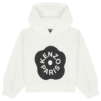 Girls White Boke Flower Logo Hooded Top