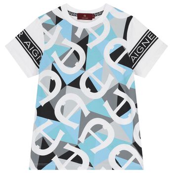 Boys White & Blue Logo T-Shirt