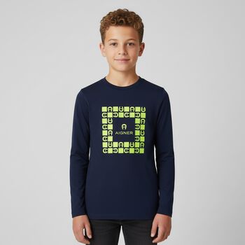 Boys Navy & Green Logo T-shirt