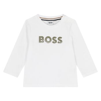 Younger Boys White Logo Long Sleeve Top