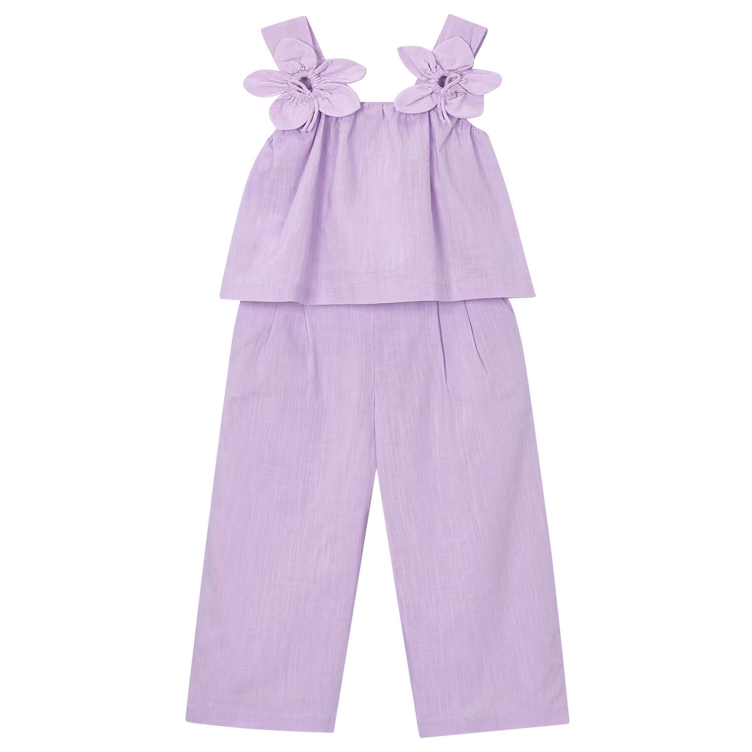 Girls Purple 3D Flower Trousers Set, 2, hi-res