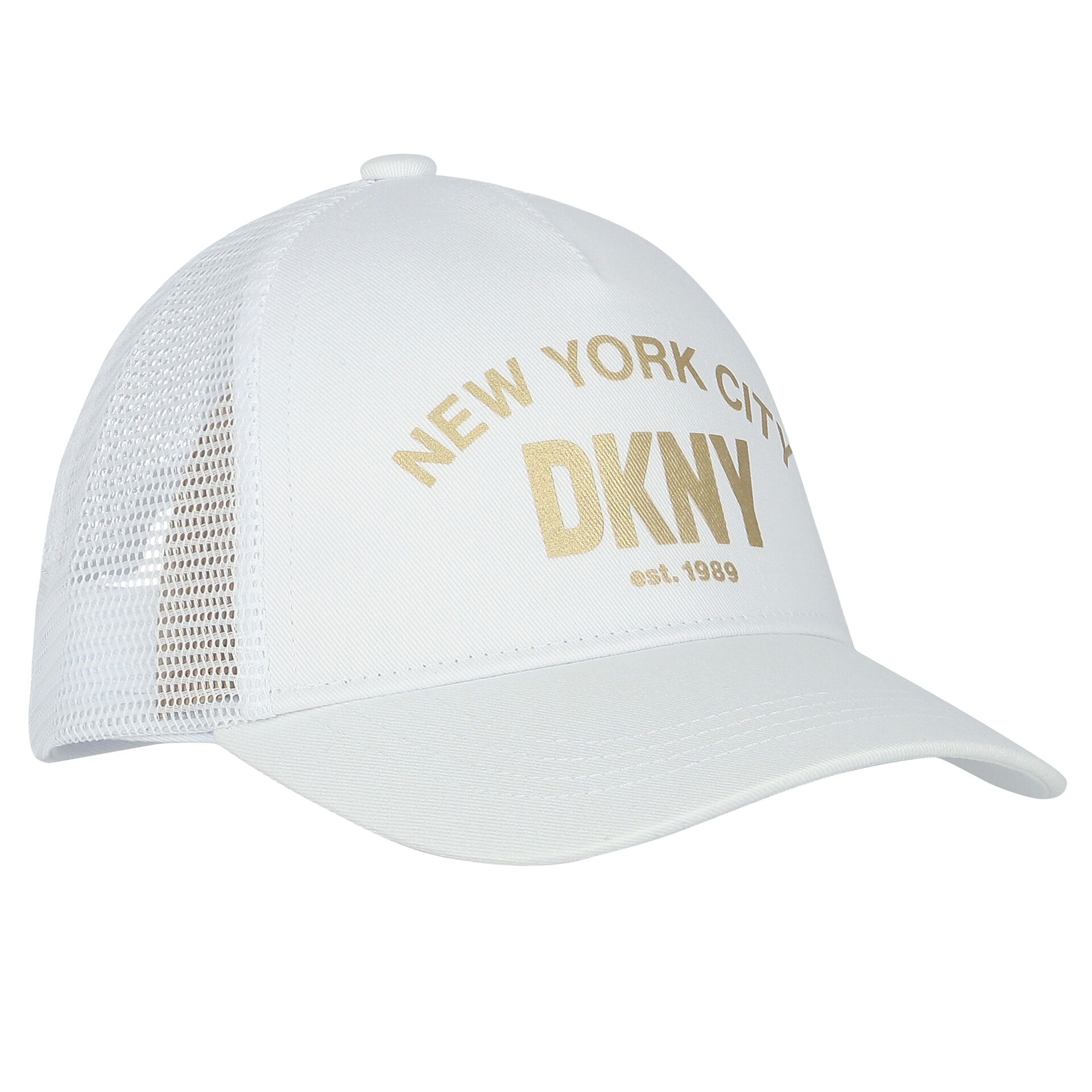 DKNY Girls White Gold Logo Cap Junior Couture UK